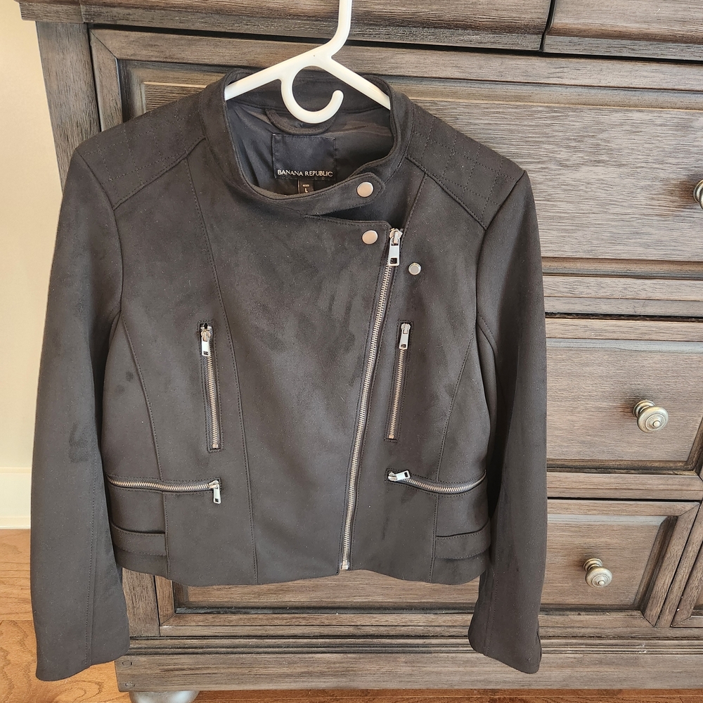 Banana Republic Women's Black Vegan Suede Moto Jacket Size Petite L